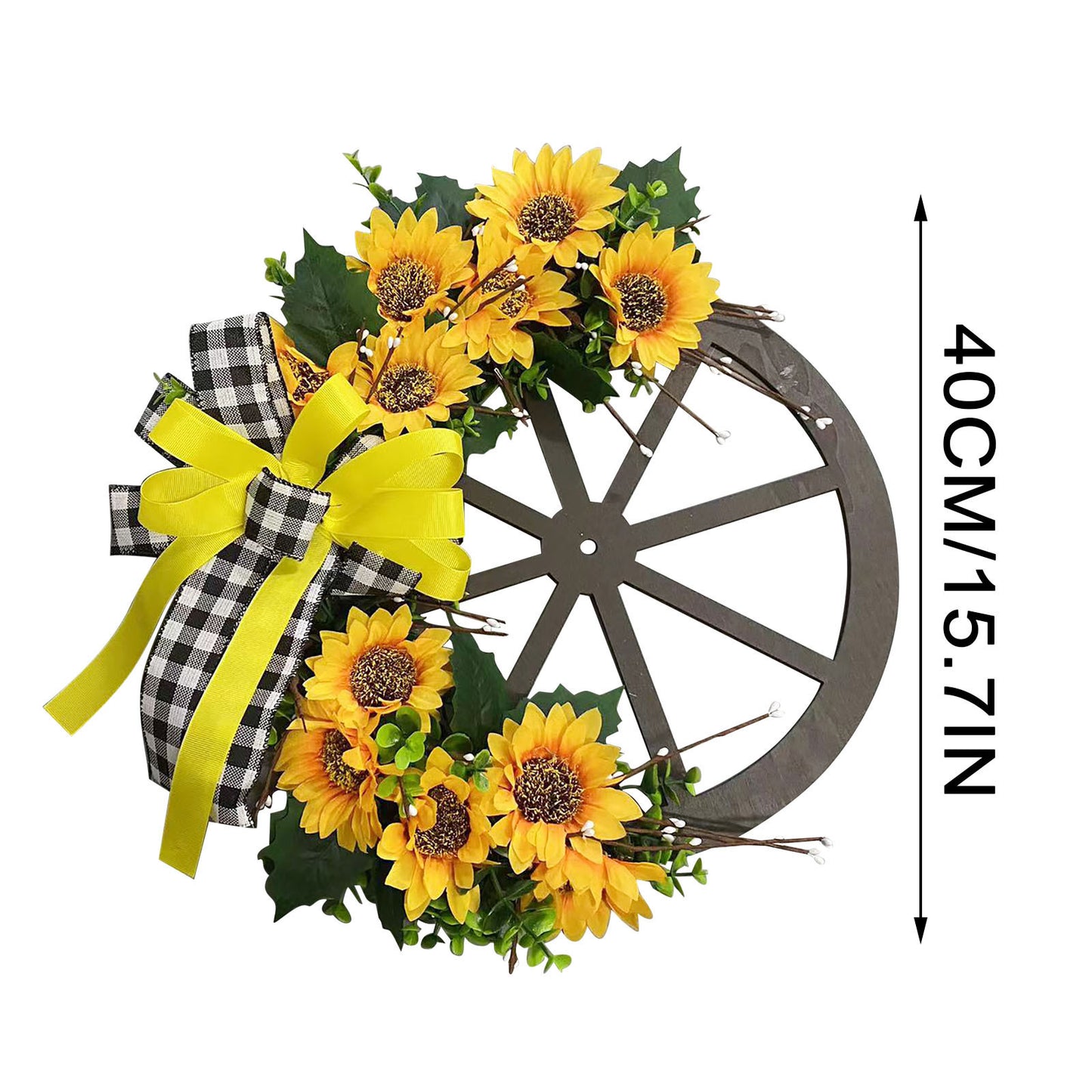Sunflower Bow Garland Ornaments Wooden Wheel Plate Door Hanging Decoration